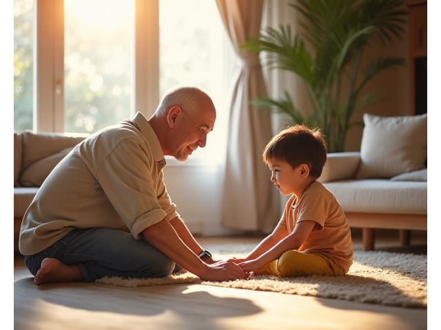 David, 60, playing with his grandchild, demonstrating improved mobility from Lagoon Path program.