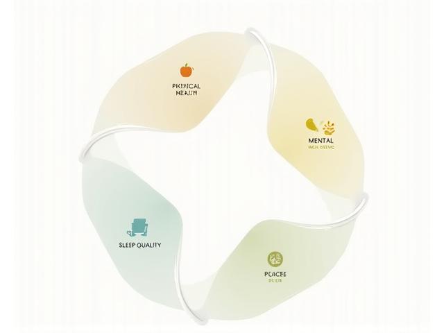 An infographic illustrating the interconnectedness of physical health, mental well-being, nutrition, sleep, and emotional health.