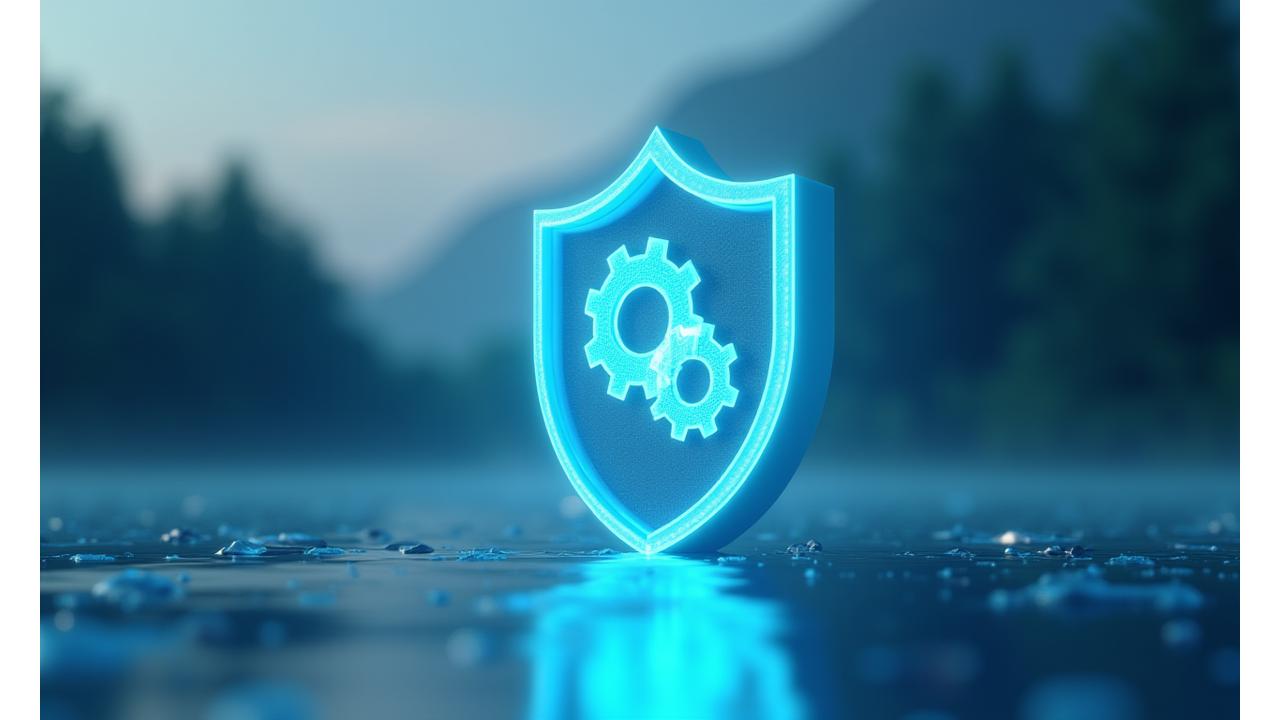 Abstract depiction of digital privacy and data protection, a glowing shield protecting personal information with a serene, natural backdrop.