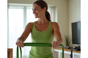 Young woman using resistance bands for a home workout