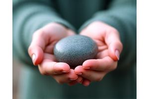 Hands gently holding a smooth river stone, symbolizing calm