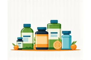 Illustration of various supplement bottles and vitamins
