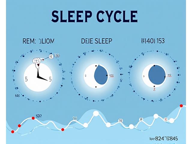 Infographic depicting a sleep cycle with different stages (REM, deep sleep) and age-related variations, with subtle scientific elements.